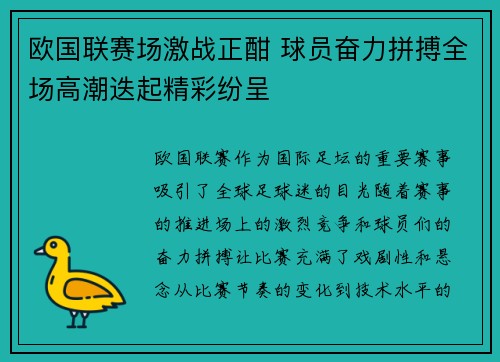 欧国联赛场激战正酣 球员奋力拼搏全场高潮迭起精彩纷呈